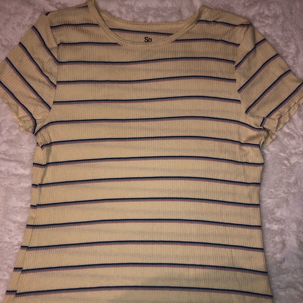 short sleeve ribbed lace rim striped shirt